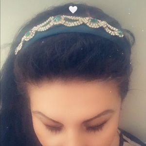 Green satin with crystal headband